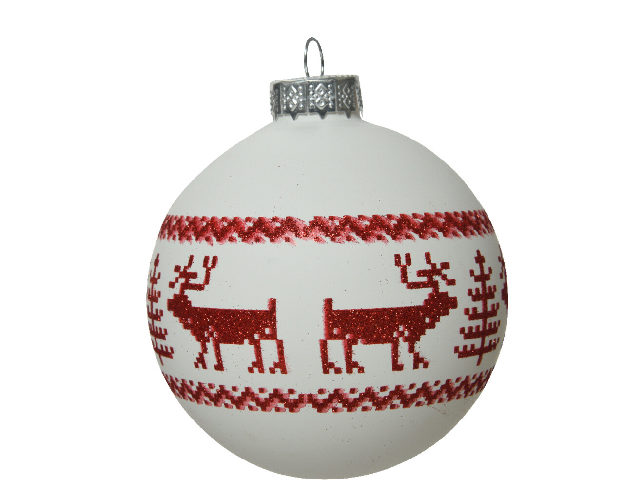 Glob Bauble red reindeer, Decoris, Ø8 cm, sticla, rosu/alb - imagine 3